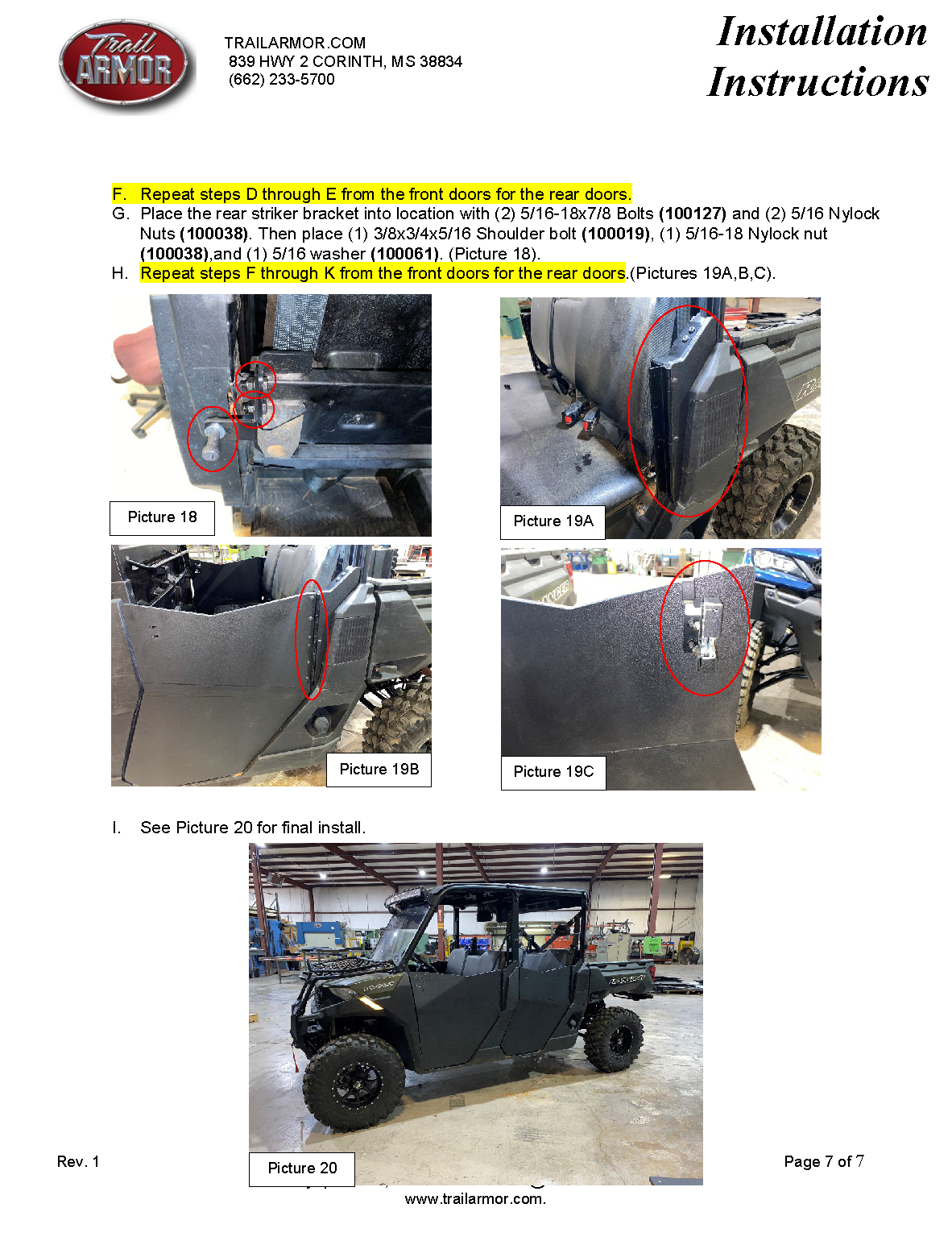 Trail Armor Ranger Crew and Ranger XP Crew 1000 Half Doors 2021 - 2024