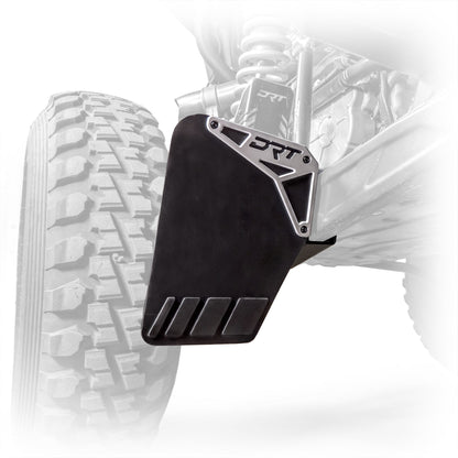 Polaris RZR Pro XP billet aluminum rock guard installed view rear suspension