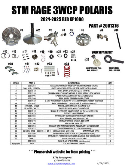 STM Rage 3WCP 2024+ Polaris XP-1000 Primary Clutch