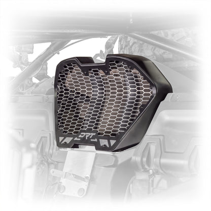 Laser cut aluminum vent panel aligned to grille frame