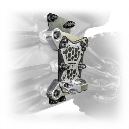 DRT Can-Am Maverick X3 2017+ Billet Aluminum 3-PC Radius Rod Plate Kit Front side view