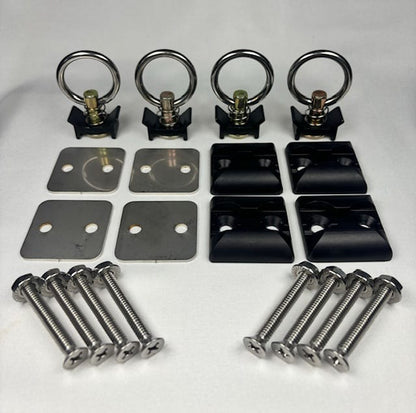 (4-PACK) Single Stud L-Track Anchor Plate Tie-Down Kit – Anodized Black with Fittings & Hardware