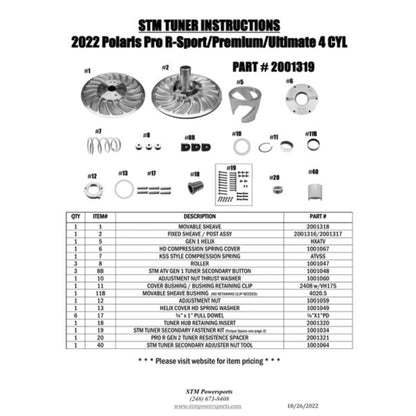 STM RZR Pro R Billet Tuner Secondary Clutch