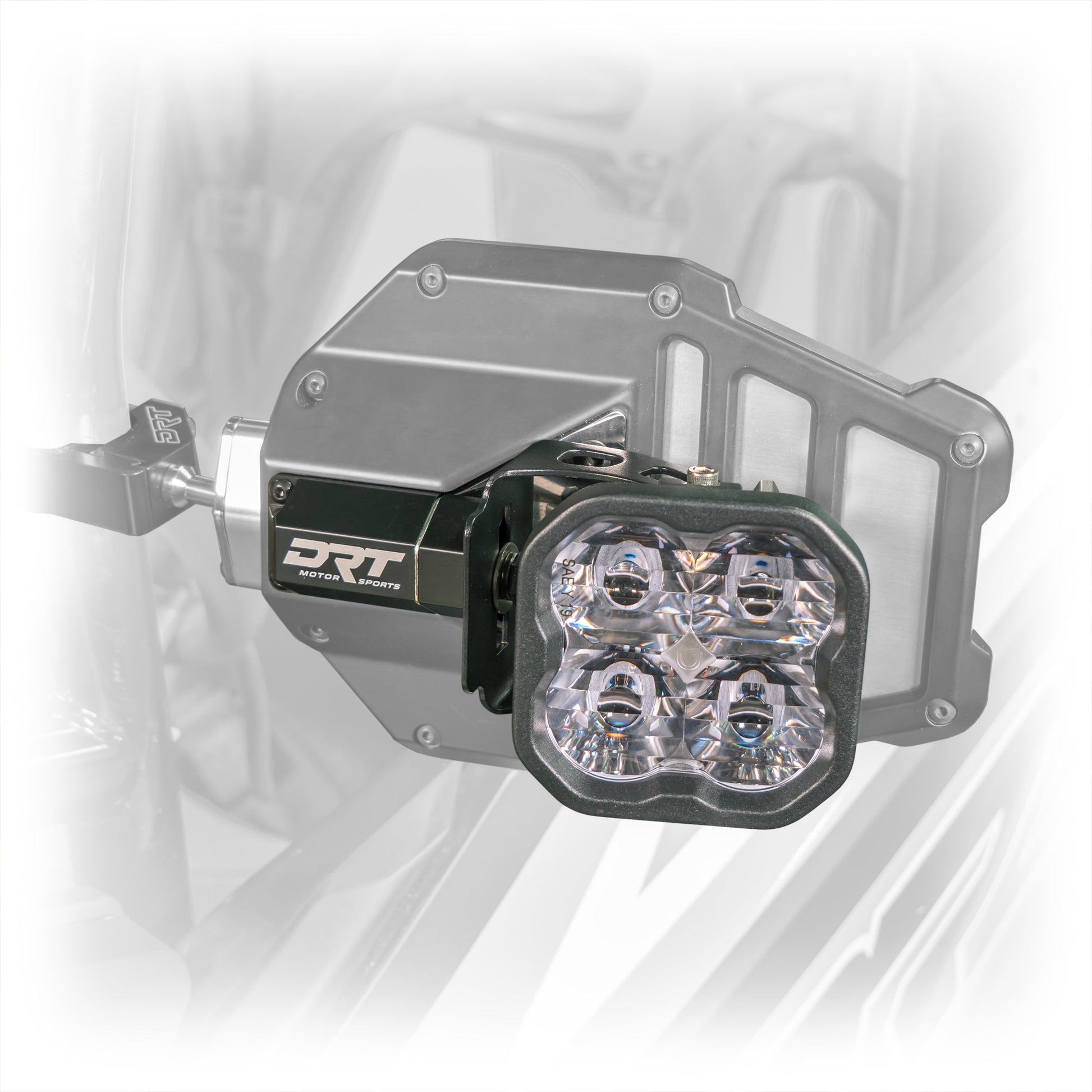 Tactical mirror light bracket kit billet aluminum on side-by-side mirror