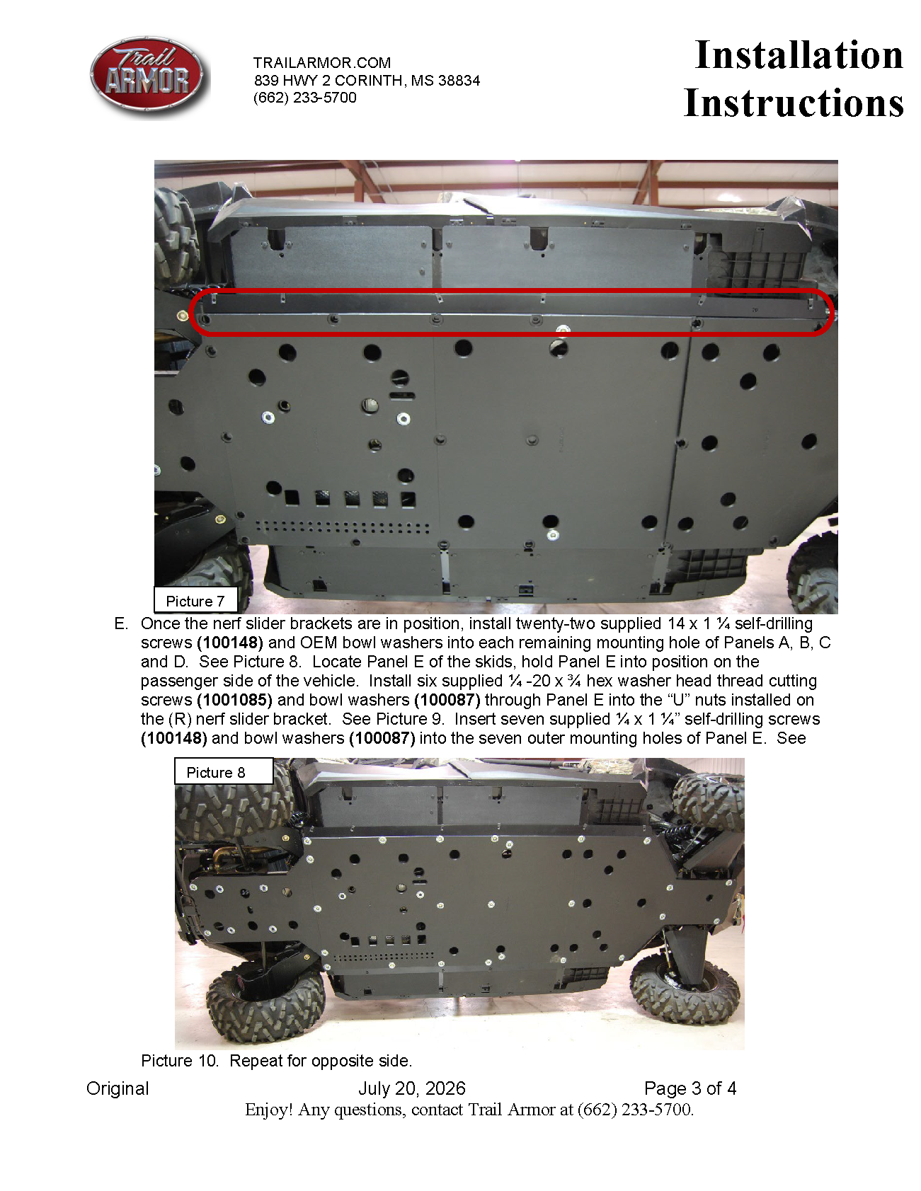 Trail Armor Can Am Commander Max XT, Commander Max and Commander Max Limited Full Skids with Integrated Slider Nerfs 2014-2020