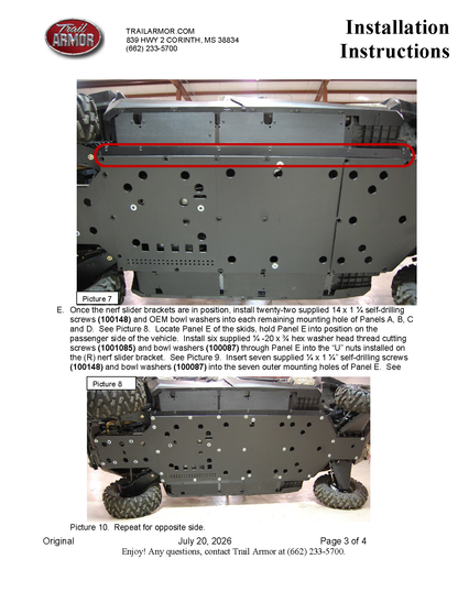 Trail Armor Can Am Commander Max XT, Commander Max and Commander Max Limited Full Skids with Integrated Slider Nerfs 2014-2020