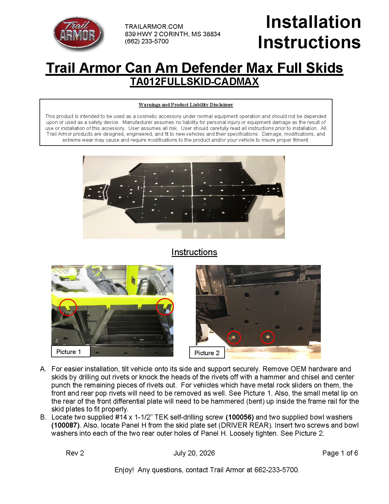 Trail Armor Can Am Defender Max, Defender Max XT, Defender Max XT Cab HD10, Defender Max X MR HD10, Defender Pro DPS HD10, Defender Pro XT HD10, Defender Max HD7, Defender Max HD9, Defender Max DPS HD9, Defender Max XT HD9 Full Skids