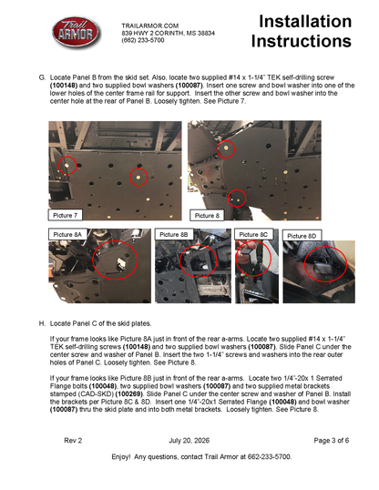Trail Armor Can Am Defender Max, Defender Max XT, Defender Max XT Cab HD10, Defender Max X MR HD10, Defender Pro DPS HD10, Defender Pro XT HD10, Defender Max HD7, Defender Max HD9, Defender Max DPS HD9, Defender Max XT HD9 Full Skids