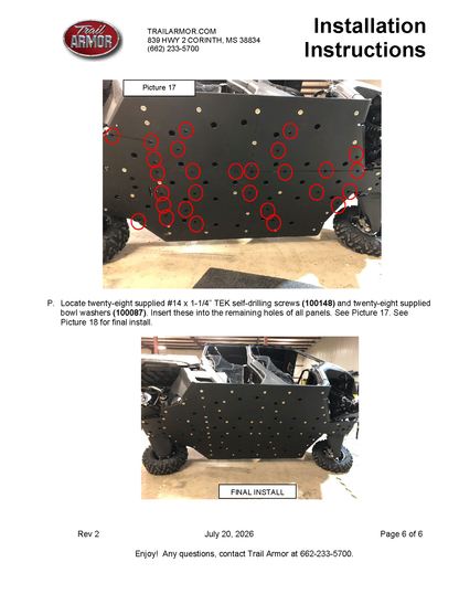 Trail Armor Can Am Defender Max, Defender Max XT, Defender Max XT Cab HD10, Defender Max X MR HD10, Defender Pro DPS HD10, Defender Pro XT HD10, Defender Max HD7, Defender Max HD9, Defender Max DPS HD9, Defender Max XT HD9 Full Skids