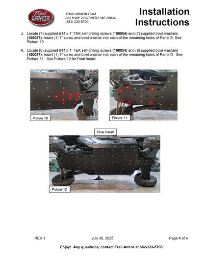 Trail Armor 2023 - 2026 Kawasaki 4 KRX 1000 (all editions) Full Skids with Integrated Side Skid Plates