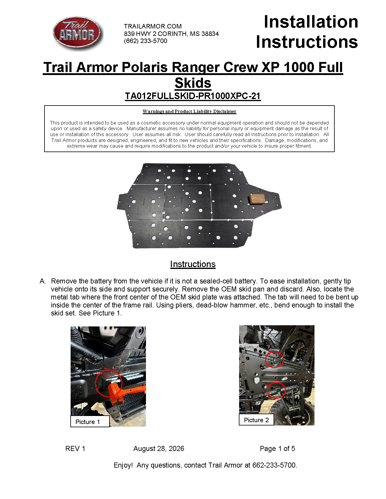 Trail Armor 2021 - 2026 Polaris Ranger XP 1000 Crew Full Skids