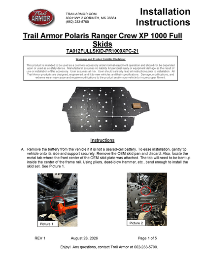 Trail Armor 2021 - 2026 Polaris Ranger XP 1000 Crew Full Skids