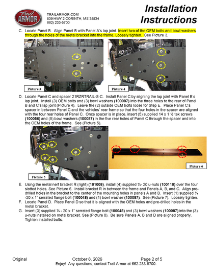 Trail Armor Polaris RZR Trail, Trail S 900 and Trail S 1000 Full Skids with Slider Nerfs or Trimmed for Polaris Kick Out Steel Rock Sliders 2021 - 2026