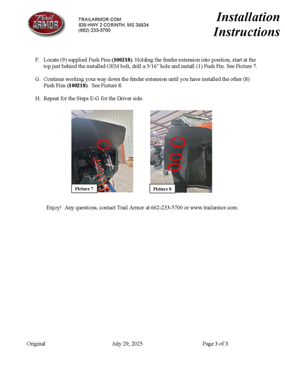 Trail Armor 2025 RZR Pro S and Pro S 4 Mud Flap Fender Extensions Mud Flap Fender Extensions