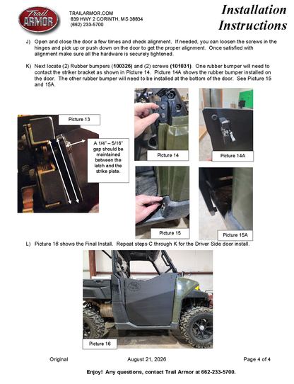 Trail Armor Ranger XP 900, Ranger XP 900 EPS, Ranger XP 1000, Ranger XP 1000 EPS, Range XP 900 Premium Half Doors 2014 - 2019