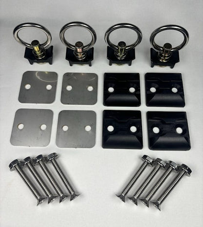 (4-PACK) Single Stud L-Track Anchor Plate Tie-Down Kit – Anodized Black with Fittings & Hardware