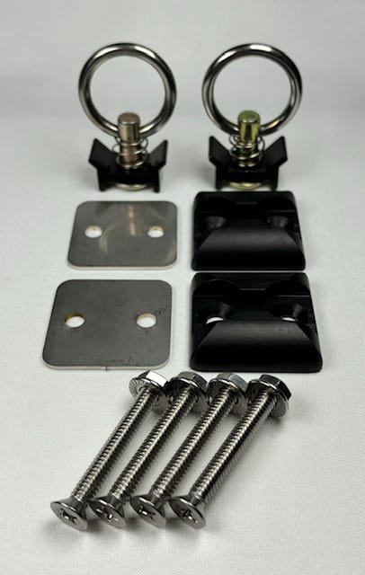 (2-PACK) Single Stud L-Track Anchor Plate Tie-Down Kit – Anodized Black with Fittings & Hardware