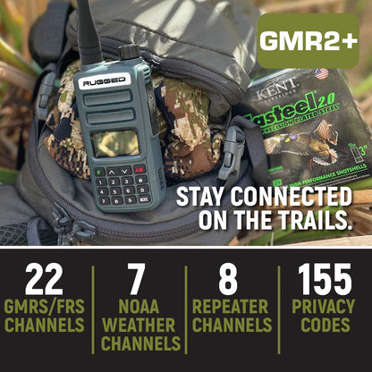 Rugged Radios GREAT OUTDOORS PACK - GMR2 PLUS GMRS and FRS Two Way Handheld Radios with Lapel Mics and XL Batteries